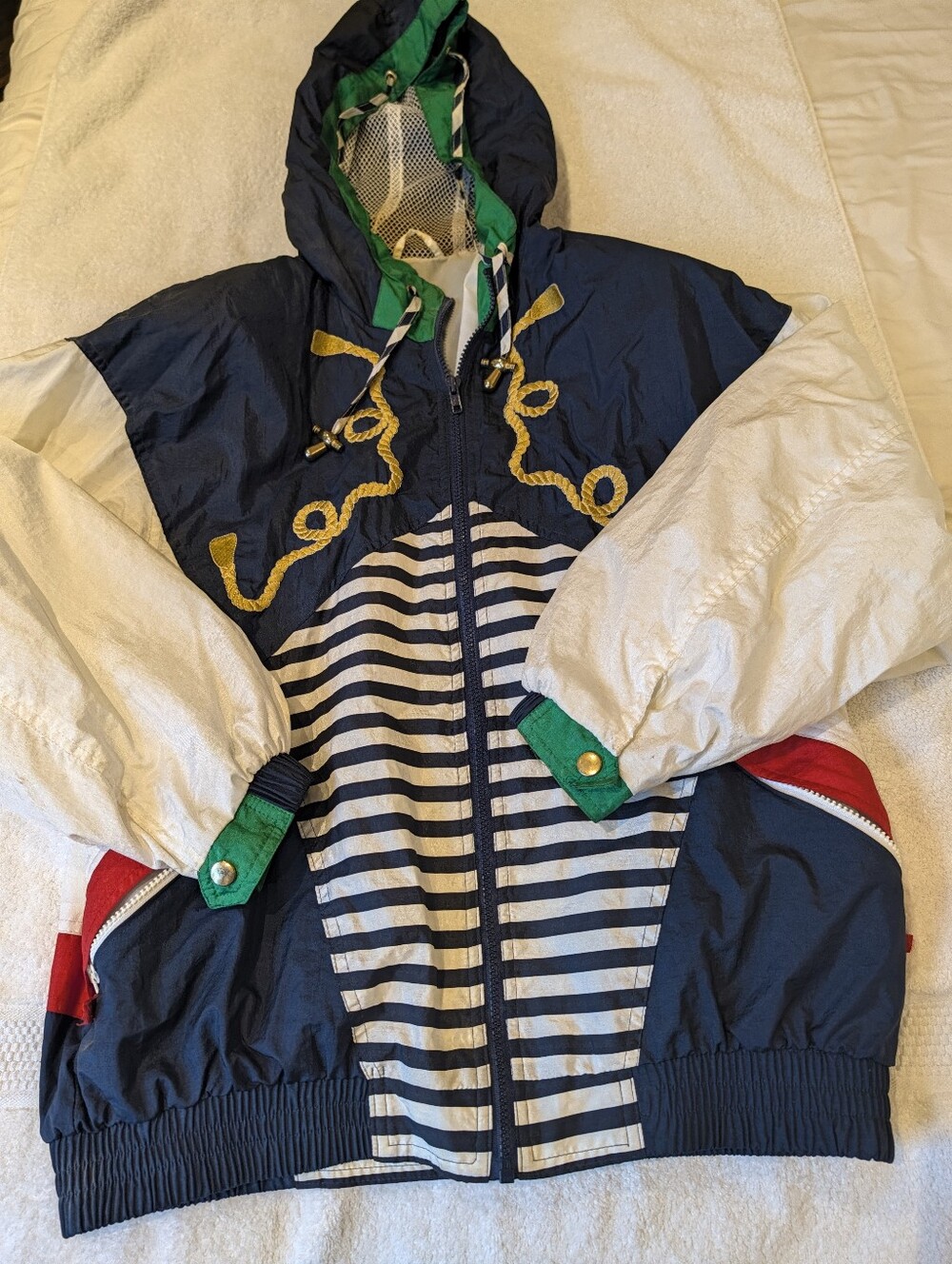 Vintage Giacca Sport Nautical Colorblock Hooded Windbreaker Jacket S